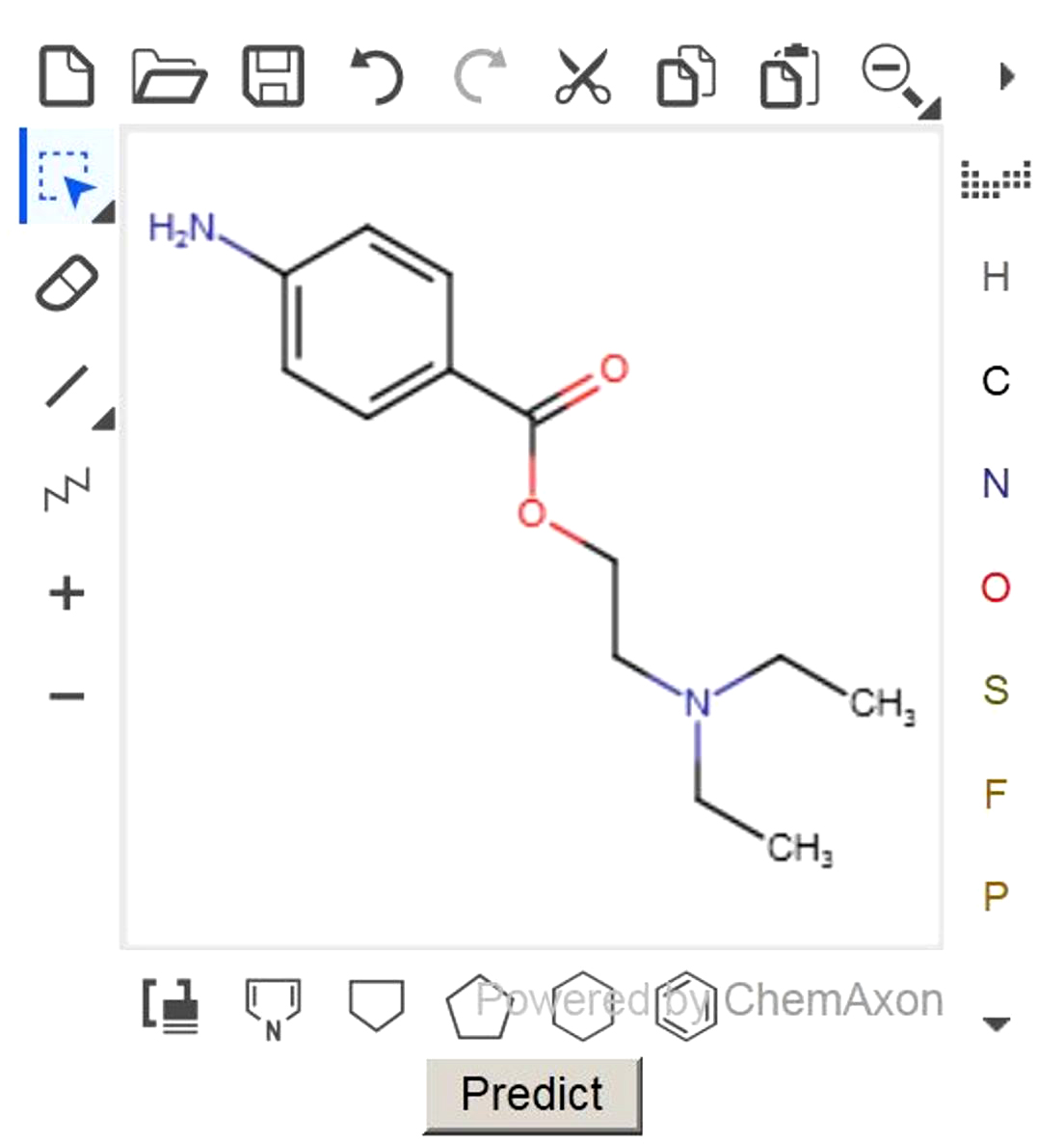  <strong>Рис. 1. </strong>Ввод структурной формулы препарата «Прокаин» в веб-сервисе для прогнозирования острой токсичности (15)